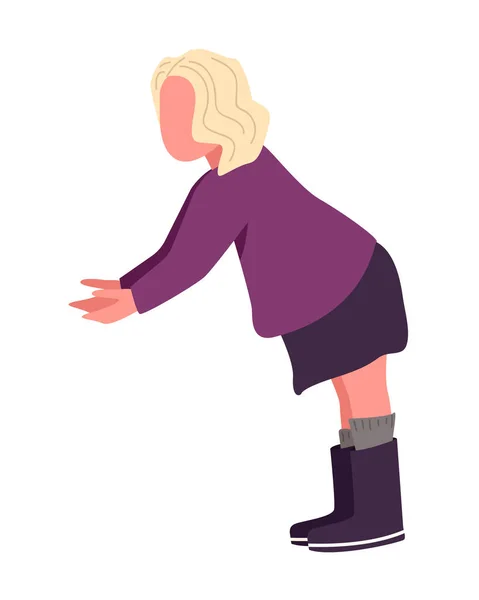 Girl Enjoy Outdoor Semi Flat Color Vector Character Bending Figure — Vettoriale Stock
