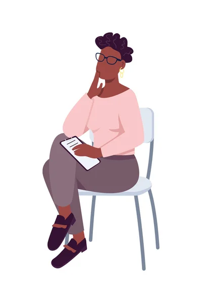 Contemplating Woman Sitting Semi Flat Color Vector Character Sitting Figure — стоковый вектор
