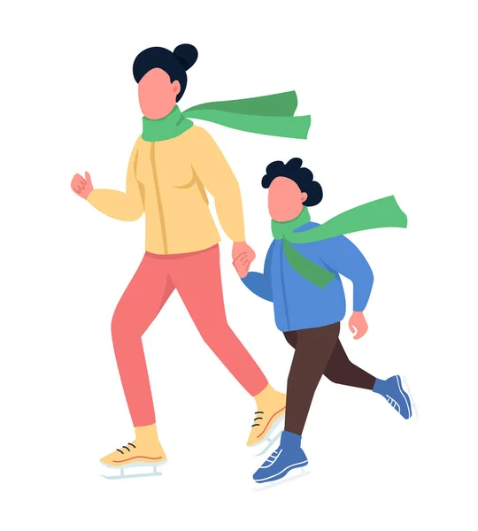 Mamá Con Niños Patinaje Semi Plana Vector Color Personajes Figuras — Archivo Imágenes Vectoriales