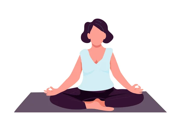 Woman Doing Yoga Semi Flat Color Vector Character Sitting Figure — Stock vektor