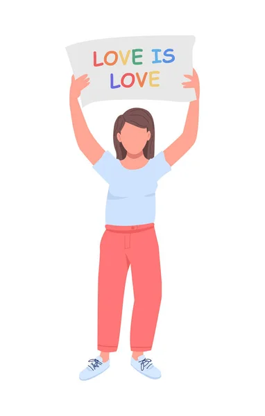 Woman Lgtb Message Semi Flat Color Vector Character Standing Figure — Stockvektor