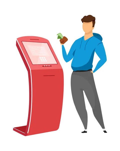 Man Self Service Kiosk Semi Flat Color Vector Character Standing — Image vectorielle