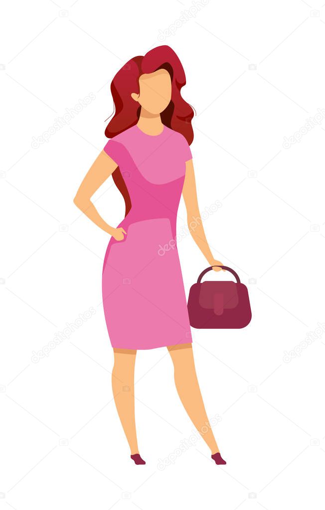 Stylish woman in formal dress semi flat color vector character. Standing figure. Full body person on white. Confident boss isolated modern cartoon style illustration for graphic design and animation
