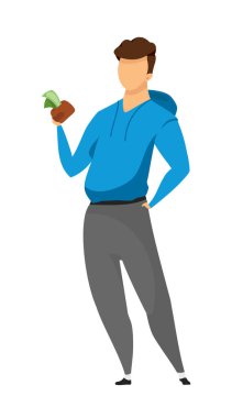 Yarı düz renk vektör karakteri olan zengin bir adam. Ayakta duran figür. Beyazın üzerinde tam vücut insan. Grafik tasarımı ve animasyonu için modern çizgi film stili çizimleri izole edilmiş tasarruflar