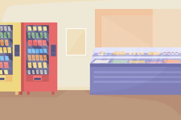 Schulmensa Raum Flache Farbvektor Illustration Mittagspause Fastfood Bistro Automaten Der — Stockvektor