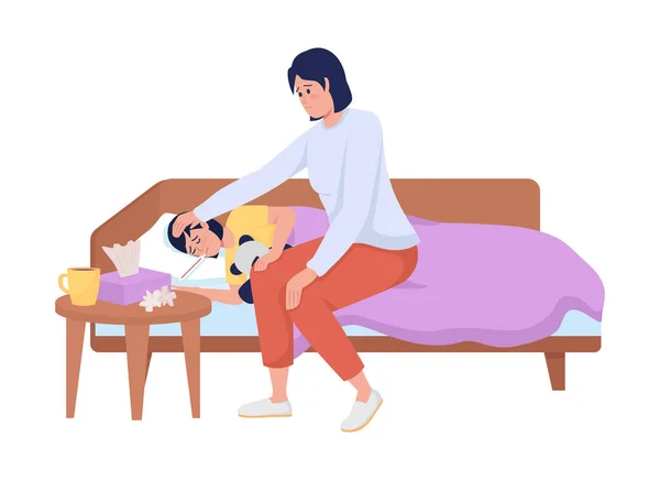 Maman Prendre Soin Enfant Semi Plat Couleur Vecteur Caractère Deux — Image vectorielle