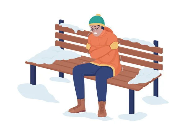 Man Freezing Semi Flat Color Vector Character Cold Figure Full — Stock Vector