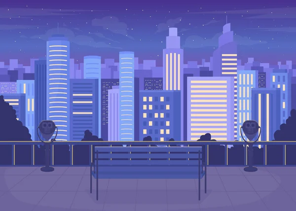 Ciudad Skyline Noche Ilustración Vectorial Color Plano Perspectiva Perfecta Los — Archivo Imágenes Vectoriales