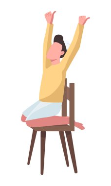 Sandalyedeki çocuk yarı düz renk vektör karakteri. Oturan bir figür. Beyazın üzerinde tam vücut insan. Genç, web grafik tasarımı ve animasyonu için basit karikatür biçimi çizimi çizer