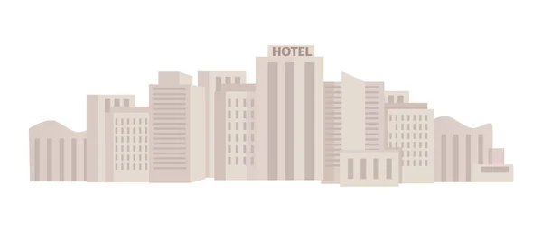 現代都市半フラットカラーベクトル風景 フルサイズのアイテム上白 都市インフラ 街の風景 WebグラフィックデザインやアニメーションのためのSkyscrapersシンプルな漫画スタイルのイラスト — ストックベクタ