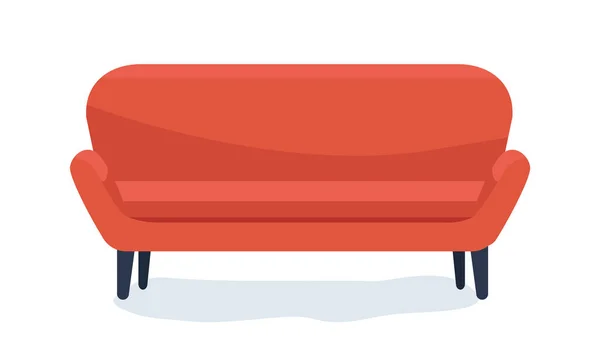 舒适的红色沙发半平色矢量物体 全尺寸的白色项目 内部因素 用于网页平面设计和动画的部分房屋布置简单的卡通风格插图 — 图库矢量图片