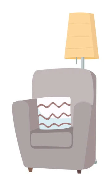 Comfortable Armchair Floor Lamp Semi Flat Color Vector Object Full — Stock Vector