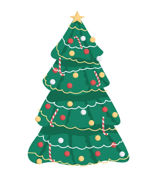 Christmas Tree Semi Flat Color Vector Object Full Sized Item — Stock Vector