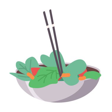 Sebze salatası yarı düz renk vektör nesnesi. Tam boy beyaz. Yemek hazır. Sağlıklı ve organik besinler web grafik tasarımı ve animasyonu için basit çizgi film stili çizimi