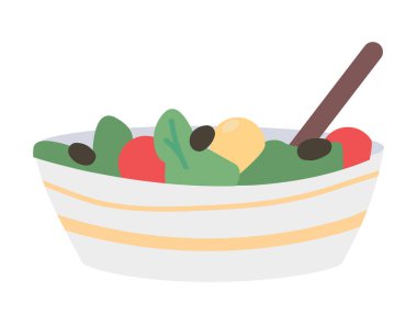 Karışık sebzeler yarı düz renk vektör nesnesi. Tam boy beyaz. Yemek hazır. Sağlıklı ve organik salata web grafik tasarımı ve animasyonu için basit çizgi film stili çizimi