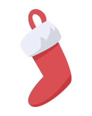 Dekoratif çorap yarı düz renk vektör nesnesi. Tam boy beyaz. İç mekan. Şömine için Noel süslemesi web grafik tasarımı ve animasyonu için basit çizgi film stili çizimi