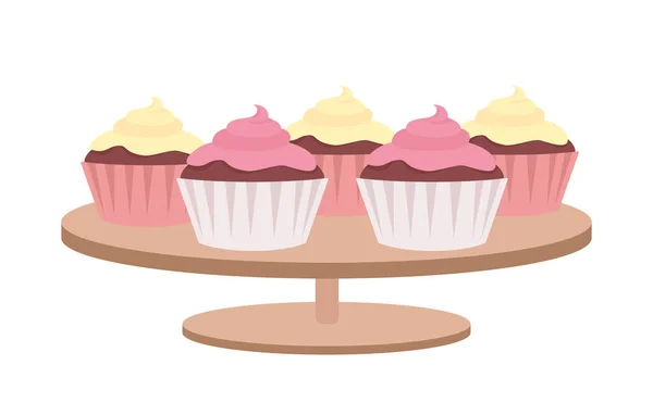 Muffins Con Crema Batida Semi Plana Objeto Vector Color Artículo — Vector de stock