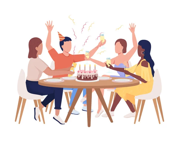 Birthday Party Semi Flat Color Vector Characters Sitting Figures Full — Stock Vector