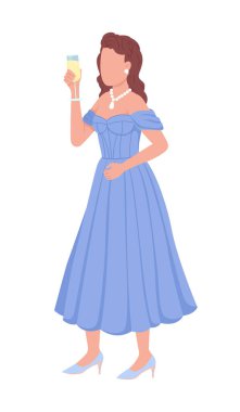 Genç bayan tost yetiştirirken yarı düz renk vektör karakteri. Ayakta duran figür. Beyazın üzerinde tam vücut insan. Web grafik tasarımı ve animasyonu için basit karikatür stili illüstrasyonuName