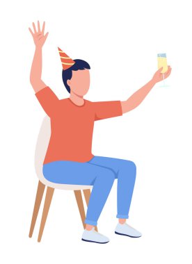 Doğum günü adamı yarı düz renk vektör karakteri. Oturan bir figür. Beyazın üzerinde tam vücut insan. Web grafik tasarımı ve animasyonu için basit karikatür stili illüstrasyonuName