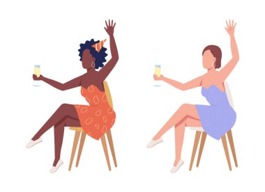 Yarı düz renk vektör karakterleri ayarlandı. Oturan bir figür. Beyazın üzerinde tam vücut insan. Web grafik tasarımı ve animasyon paketi için basit karikatür tarzı illüstrasyonuName