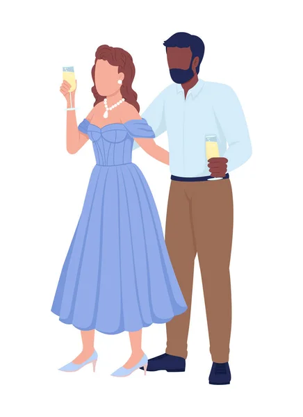 可爱的一对夫妇举起吐司半平的颜色矢量字符 站立的数字 全身白皙的人网上平面设计及动画的简单卡通风格图解 — 图库矢量图片