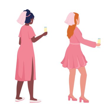 Pembe yarı düz renkli vektör karakterler ayarlandı. Ayakta duran figürler. Beyazın üstüne tüm vücudu olan insanlar. Web grafik tasarımı ve animasyon paketi için basit karikatür tarzı illüstrasyonuName