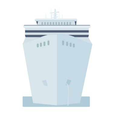 Geminin yarı düz renk vektör nesnesini kullan. Tam boy beyaz. Tatil ve tropikal macera için yolcu gemisi web grafik tasarımı ve animasyonu için basit çizgi film stili çizimi