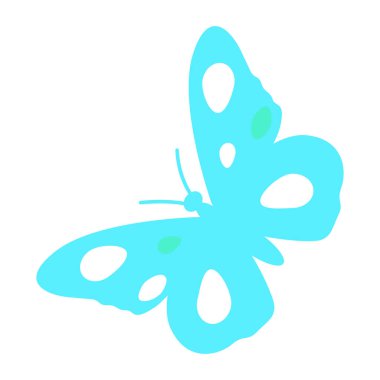 Turkuaz kelebek silueti yarı düz renk vektör nesnesi. Kral dövmesi fikri. Tam boy beyaz. Web grafik tasarımı ve animasyonu için basit canlı hayvan çizgi film stili çizimi