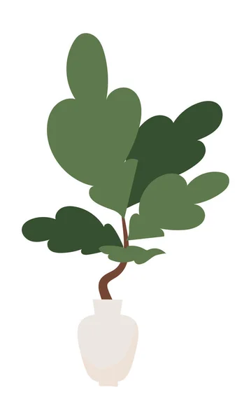 Растение Большими Зелеными Листьями Горшке Полуплоского Цвета Векторного Объекта Полноразмерный — стоковый вектор