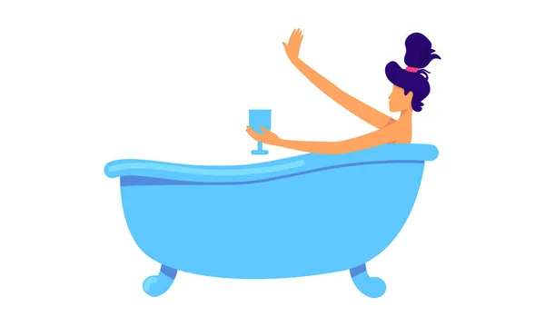 Woman Wineglass Resting Bathtub Semi Flat Color Vector Character Sitting — Stock Vector