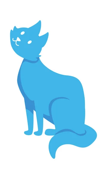 Cute Blue Cat Semi Flat Color Vector Character Sitting Figure — Stock Vector