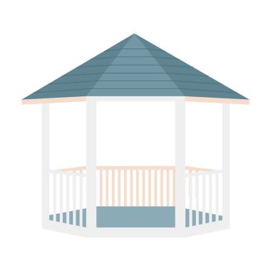 Arka bahçe için dış taraça yarı düz renk vektör nesnesi. Tam boy beyaz. Zarif bir pavyon. Web grafik tasarımı ve animasyonu için bahçe evi basit çizgi film stili çizimi