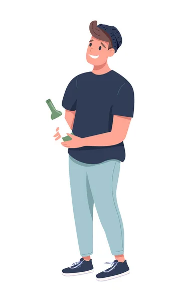 酒瓶呈半扁平色的男人 站立的身材 全身白皙的人购买酒精为派对简单的卡通风格图解为网页平面设计和动画 — 图库矢量图片