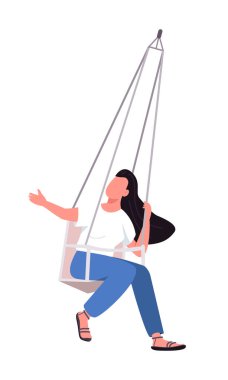 Yarı düz renk vektör karakterli güzel kız. Oturan bir figür. Beyazın üzerinde tam vücut insan. Evde ve dışarıda eğlenmek web grafik tasarımı ve animasyonu için basit bir çizgi film stili çizimi