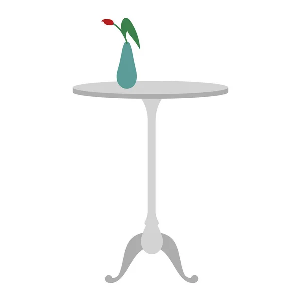 Eleganter Weißer Tisch Mit Blume Vase Halb Flaches Farbvektorobjekt Artikel — Stockvektor
