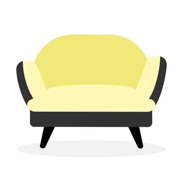 高耸扶手椅半平色矢量物体 全尺寸的白色项目 客厅椅子 带有柔软的黄色室内装潢 简朴的卡通画风格 用于网页制图和动画制作 — 图库矢量图片