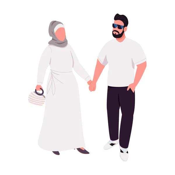 快乐的夫妻牵着手走着 手牵手半扁平的色彩矢量人物 摆设数字 全身白皙的人用于网页平面设计和动画的简单卡通风格图解 — 图库矢量图片