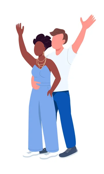 Uomo Abbracciando Donna Semi Piatta Caratteri Vettoriali Colore Figure Piedi — Vettoriale Stock