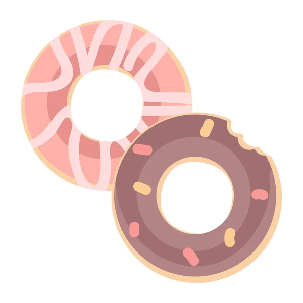 Donuts Semi Plana Vector Color Objeto Puesto Comida Artículo Tamaño — Archivo Imágenes Vectoriales