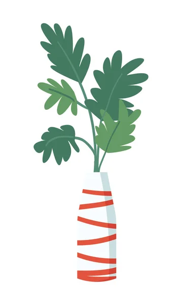 Tropische Plant Rood Gestreepte Witte Vaas Semi Vlakke Kleur Vector — Stockvector