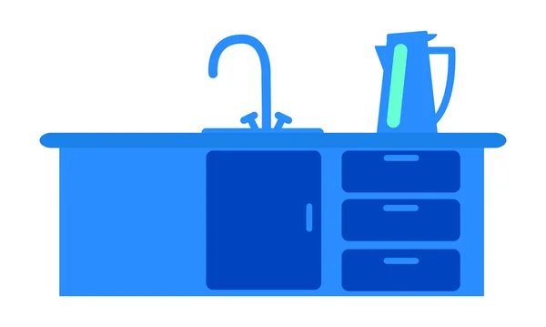 办公室厨房岛半平彩色矢量对象 烹饪区 全尺寸的白色项目 Kitchen工作站用于网页平面设计和动画的简单卡通风格图解 — 图库矢量图片