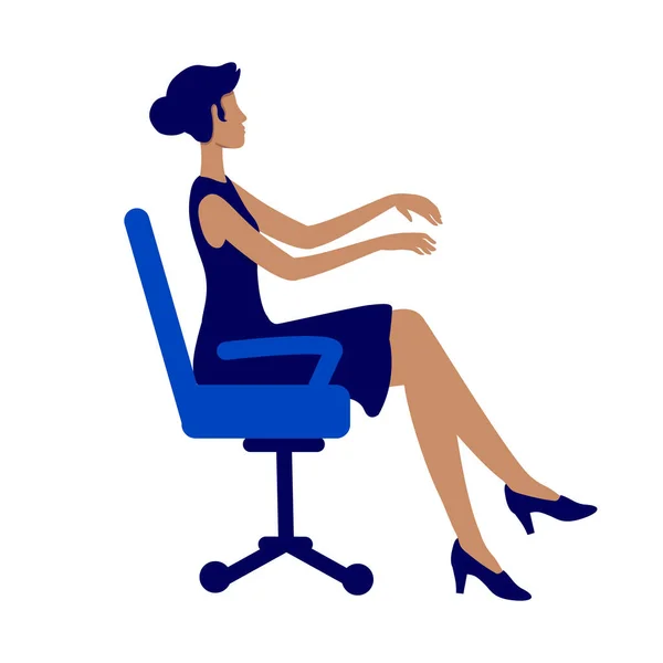坐在办公室椅子上的女士半扁平的颜色矢量人物 装模作样 全身白皙的人商务及经济发展局常任秘书长 中文部分 — 图库矢量图片