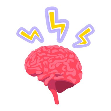 Acı içindeki beyin yarı düz renk vektör nesnesi. Aşırı hassasiyet. Tam boy beyaz. Güçlü baş ağrısı. Web grafik tasarımı ve animasyonu için yoğun migren basit çizgi film stili çizimi