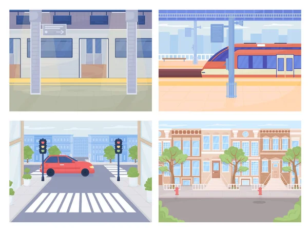 Public Transportation City Lat Color Vector Illustration Set Rail Trip — Stock Vector