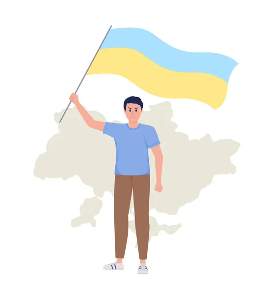 Людина Тримає Український Прапор Вектор Ізольований Ілюстрацією Боротьба Протест Плоского — стоковий вектор