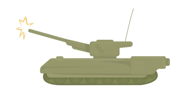 Tank Semi Flache Farbvektorelement Objekt Voller Größe Auf Weiß Verteidigen — Stockvektor