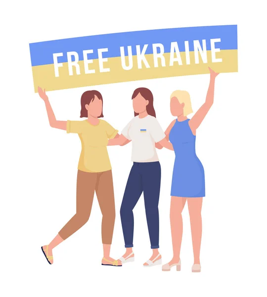Kobiety Przeciwko Wojnie Ukrainie Pół Płaskie Znaki Wektor Kolorów Pozowanie — Wektor stockowy