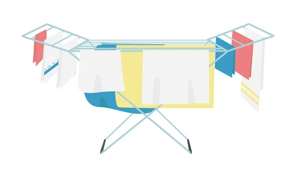 在地板上烘干衣服用的烘干机 全尺寸的白色项目 用于网页平面设计和动画的家用简单卡通画 — 图库矢量图片