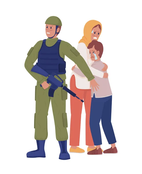 勇敢な兵士半フラットカラーベクトル文字 立ち姿だ 白人の全身人 Webグラフィックデザインやアニメーションのための簡単な漫画スタイルのイラストを防衛軍 — ストックベクタ